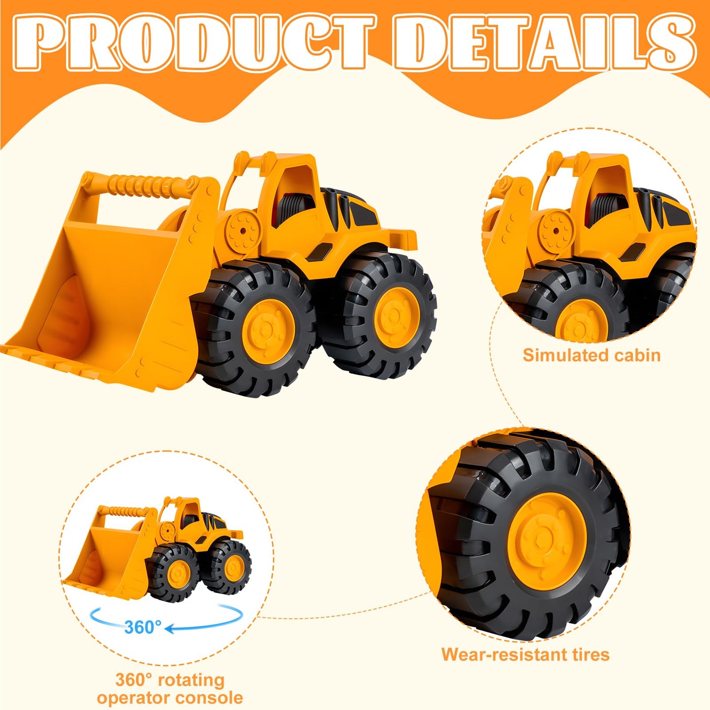 3 pieces of sand toy excavator sandbox, use dump truck excavator beach toy car, tires made of soft material, Spielstabil sand toy for 1-5 year old girl boy summer toy