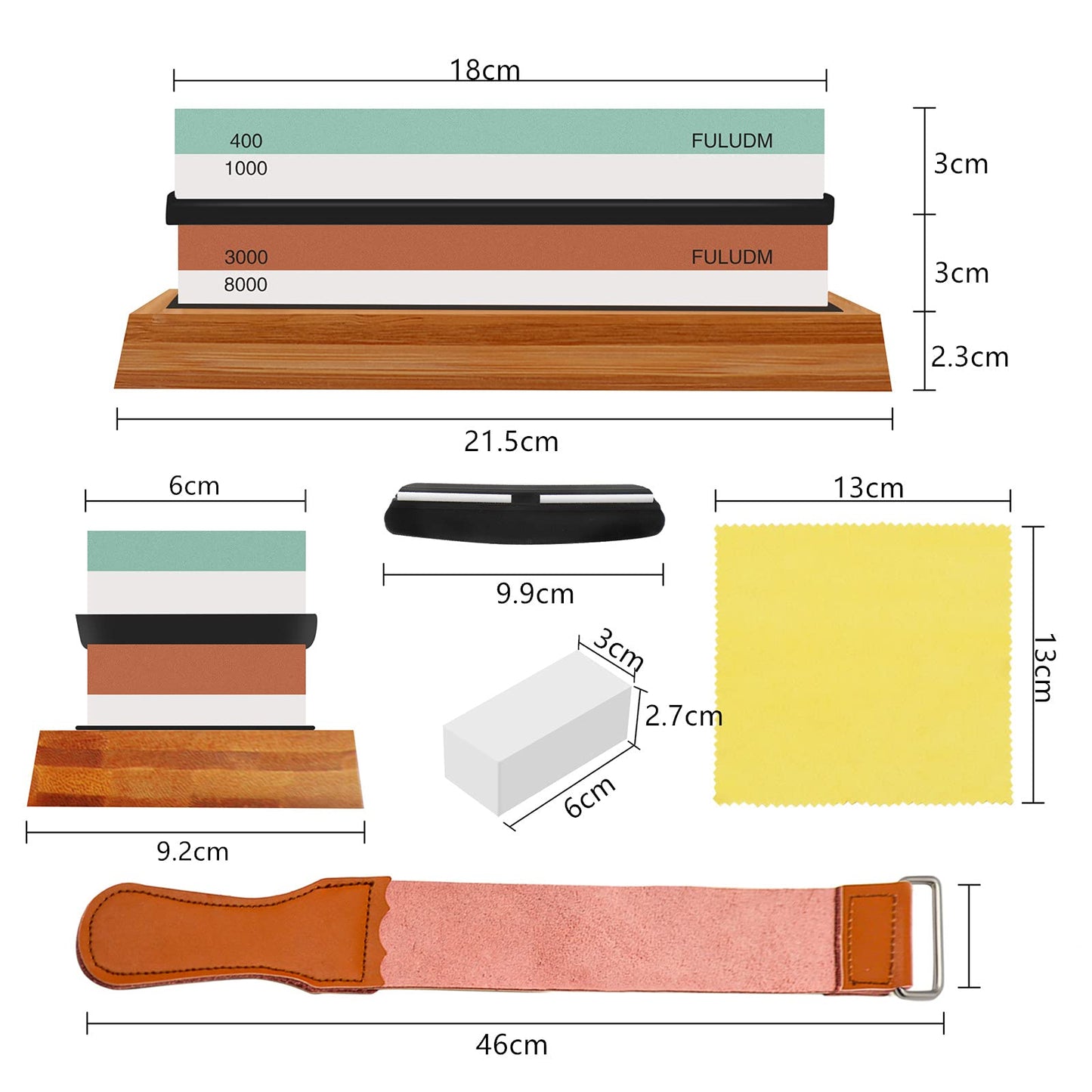 Grindstone Set Whetstone Sharpening Stone for Knives - Dual-Sided Knife Sharpener for Kitchen Grain 400/1000 3000/8000 FULUDM Water Sharpening Stone with Non-Slip Silicone Holder