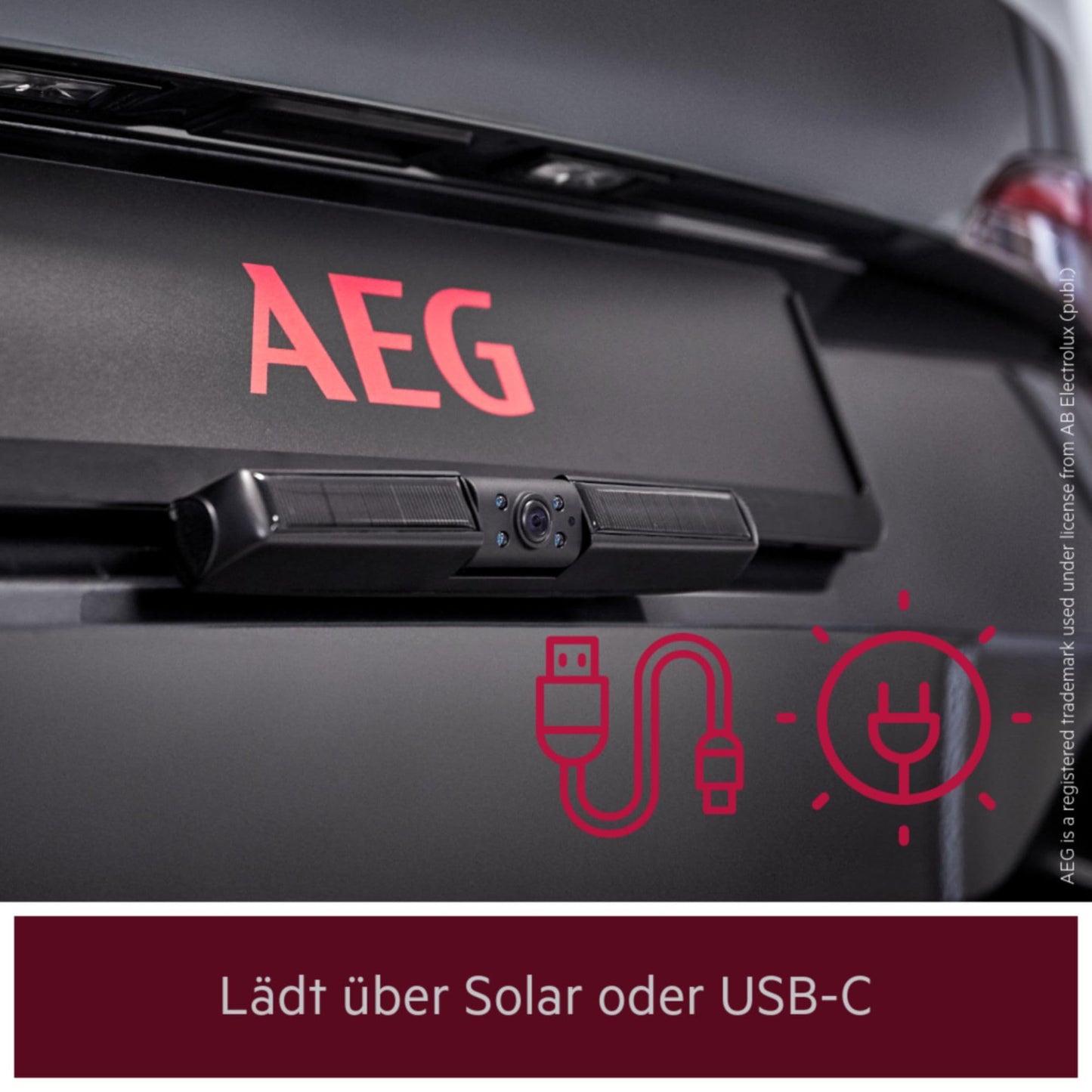 AEG Solar-powered backup camera RV 4.3, wireless, digital, parking/ maneuvering aid, with transmitter, LCD dual display, waterproof, night vision.