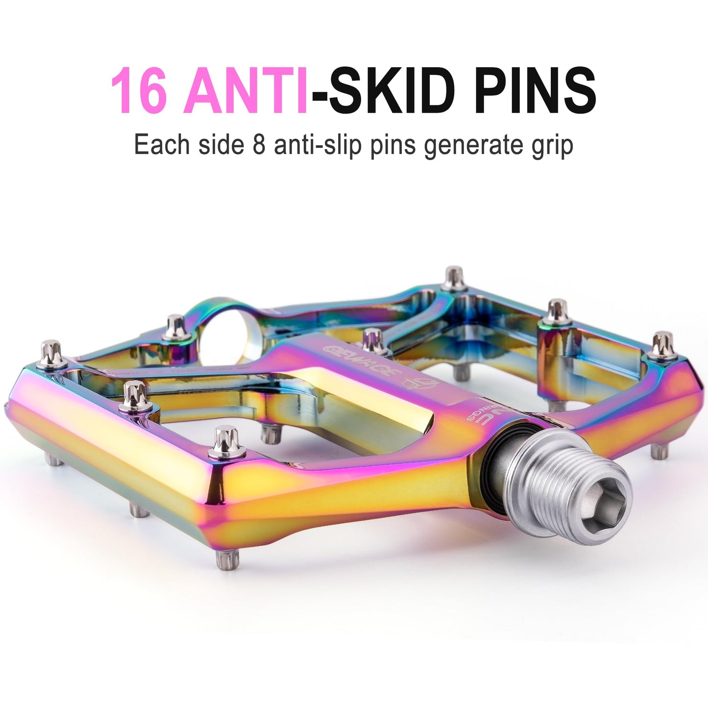 Daring road/mountain bike pedals - 3 bearing bike pedals - CNC-machined 9/16-inch flat pedals with removable anti-slip pins (Colored)