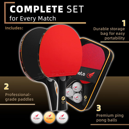 Table tennis set, 2 professional table tennis rackets, 3 table tennis balls, and carrying case. Perfect for beginners, families, and professionals.
