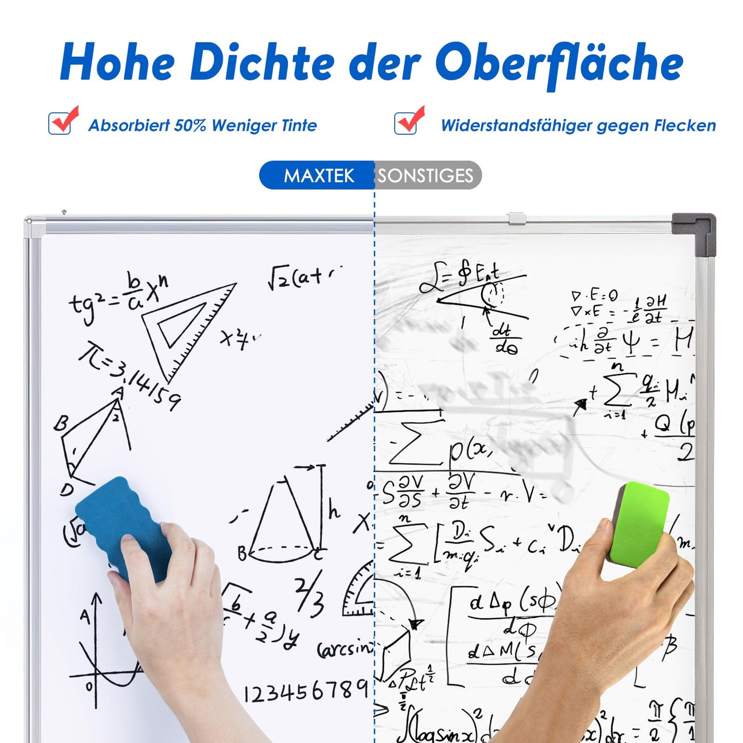 maxtek Whiteboard Magnetic 180 x 100 cm, Large Magnetic Board with Aluminum Frame and Detachable Tray, Dry Wipe on Both Sides, Magnetic Pin Board Suitable for Office, School, Home
