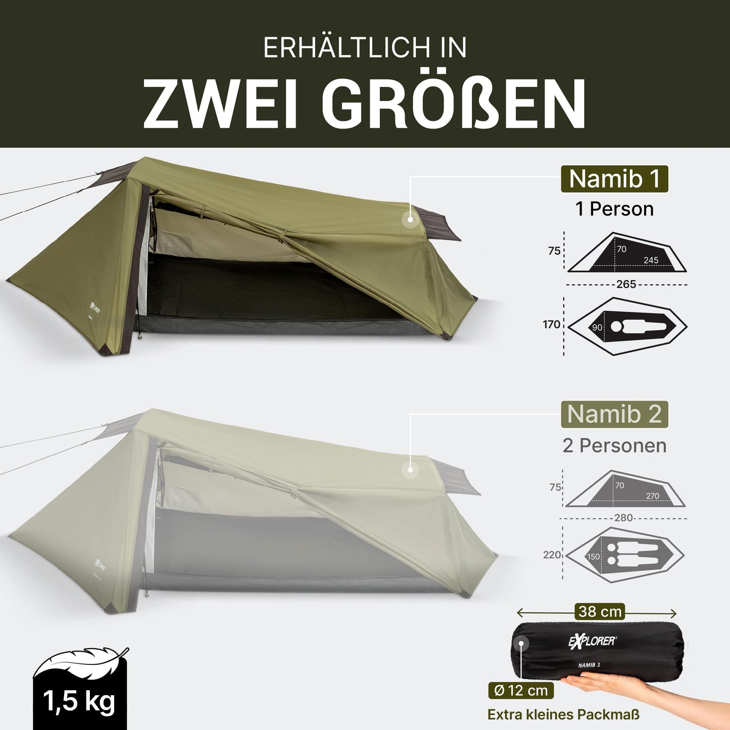 EXPLORER Namib 1 person tent small pack size ultralight for bike or motorcycle travel 3000mm water column with separate inner tent hiking trekking camping