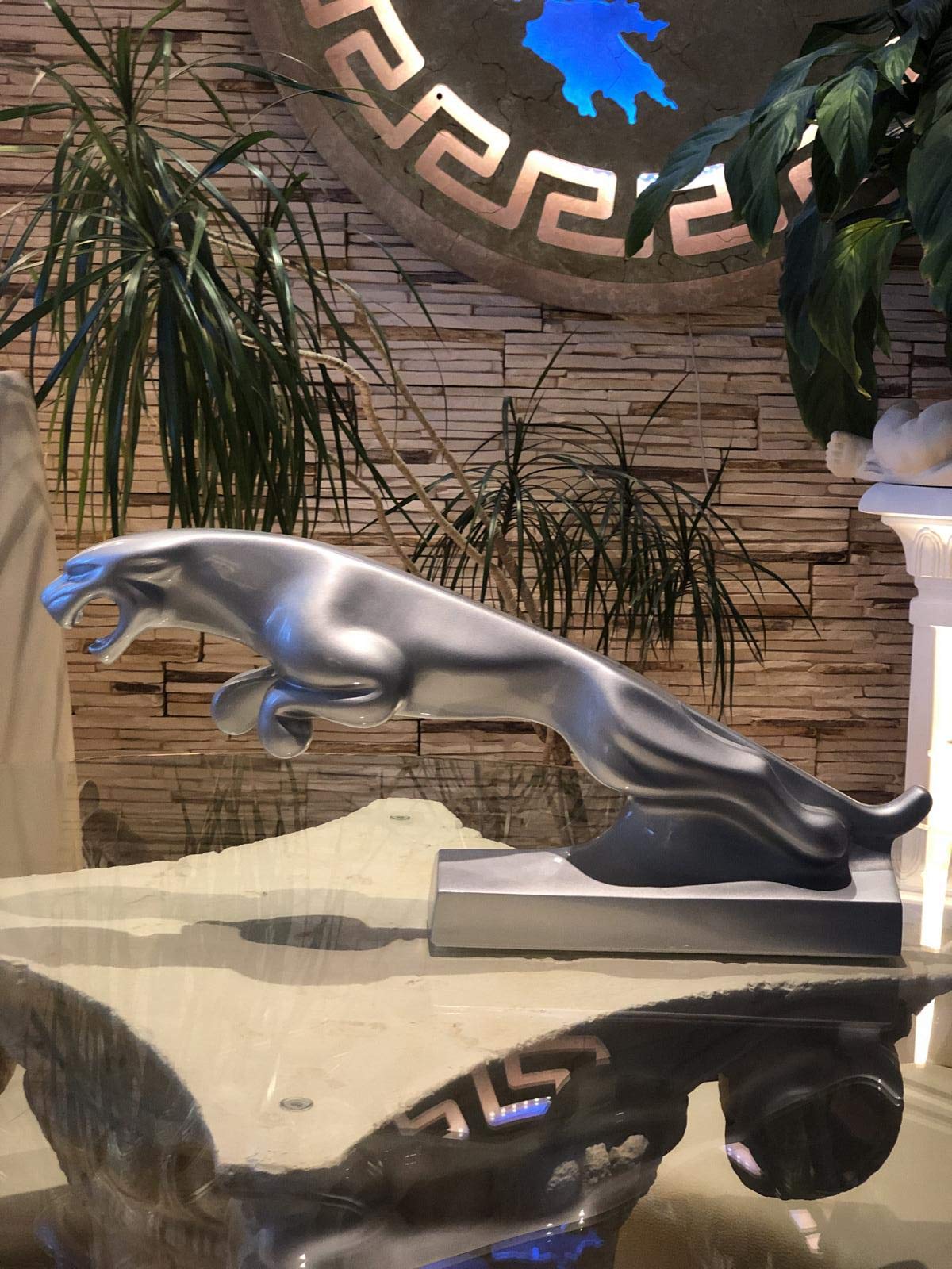 Antique home design jaguar decor table figurine cat advertising figure big cat silver animal figurine decorative figurine