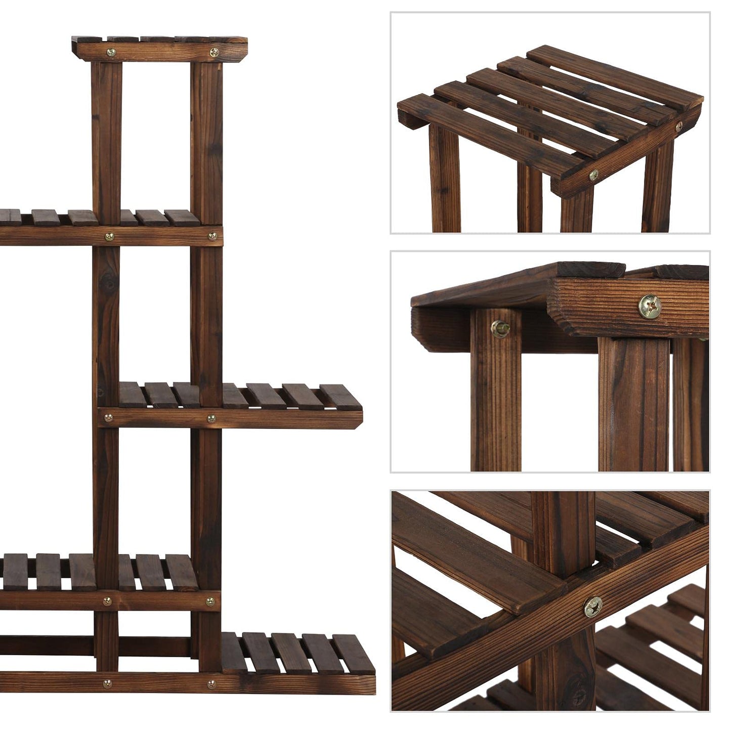 Yaheetech Plant Stand 6 Tier Flower Shelf Flower Bench Wood Rack Flower Ladder Balcony Outdoor Garden Shelf Leaning Shelf Plant Stand 97 x 96 x 25 cm