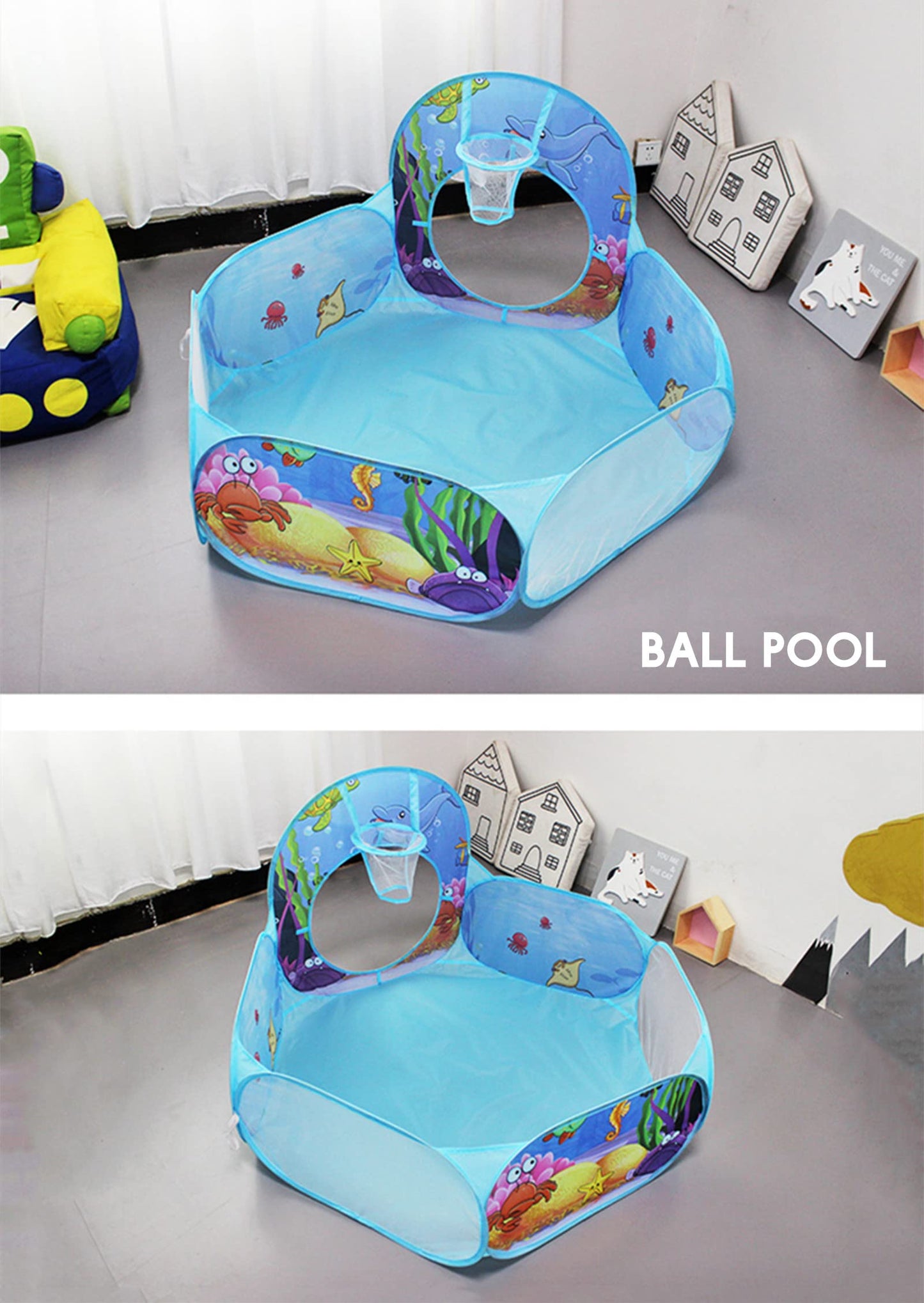 Benebomo 3 in 1 play tent with tunnel, kids tent with tunnel, Blue Ocean children's tent, crawl tunnel with tent, large garden playhouse tent, for girls indoors and outdoors.