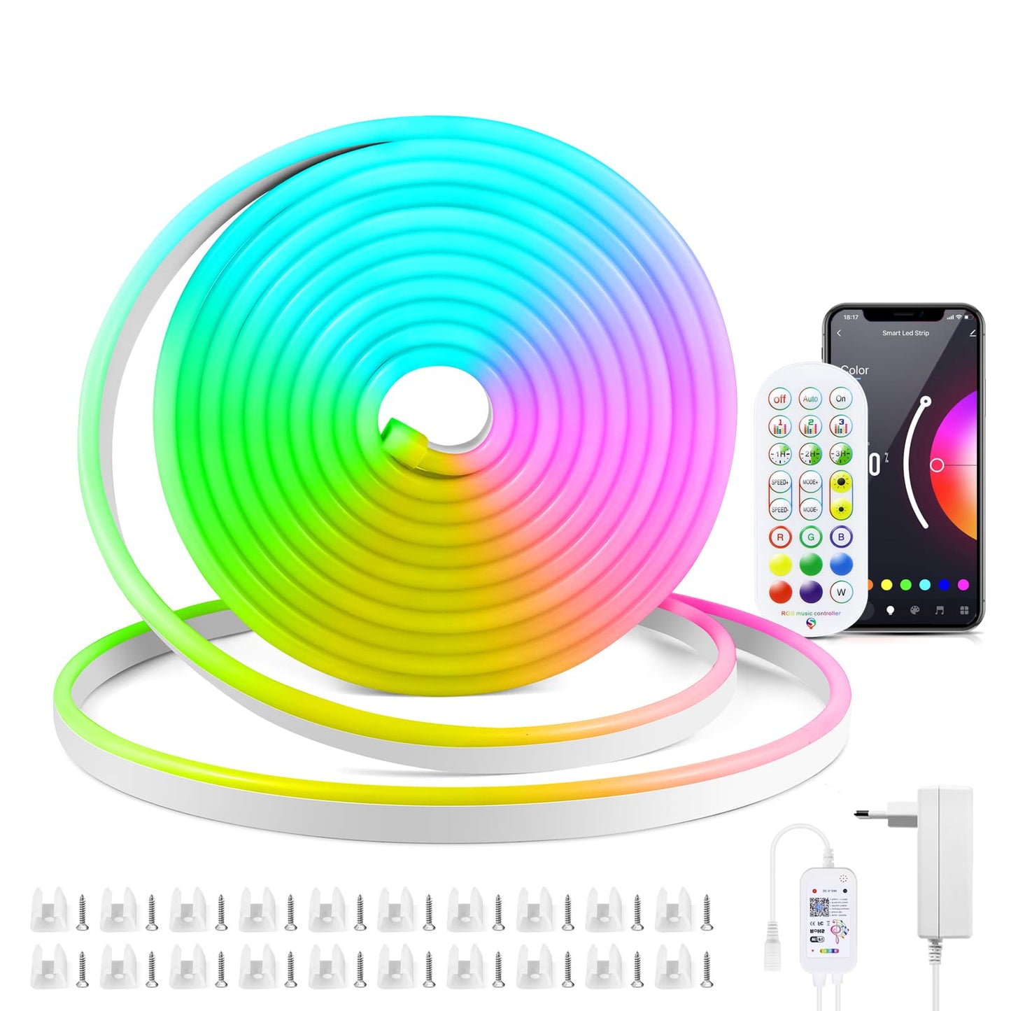 AIMENGTE WiFi Neon Led Strip, 5M 12V IP65 Waterproof Silicone LED Strip, with Alexa, Remote Control, App Control, Music Sync Function, Voice Control, Timer for DIY, TV