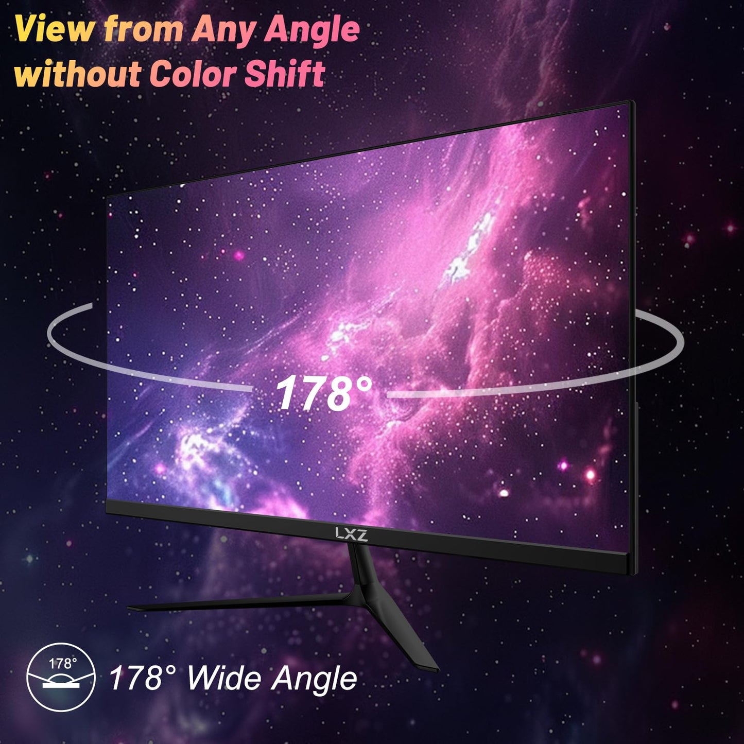 LXZ 24.5-inch gaming monitor with 200Hz refresh rate, Full HD 1080p resolution, 1ms response time, DP/HDMI inputs, eye care technology, and wall mount compatibility.