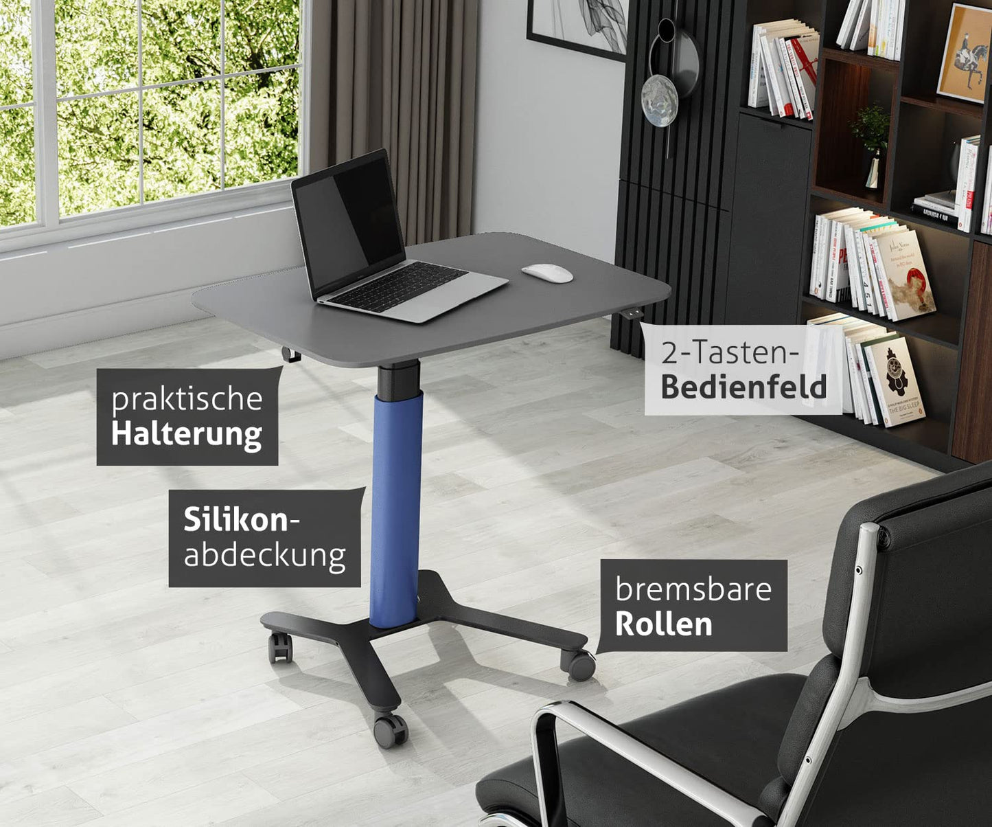 ESMART EAX-131 BB 90 x 60 cm Blue Ergonomic Standing-Sitting Desk Electrically height-adjustable from 65-130 cm Mobile standing desk on wheels