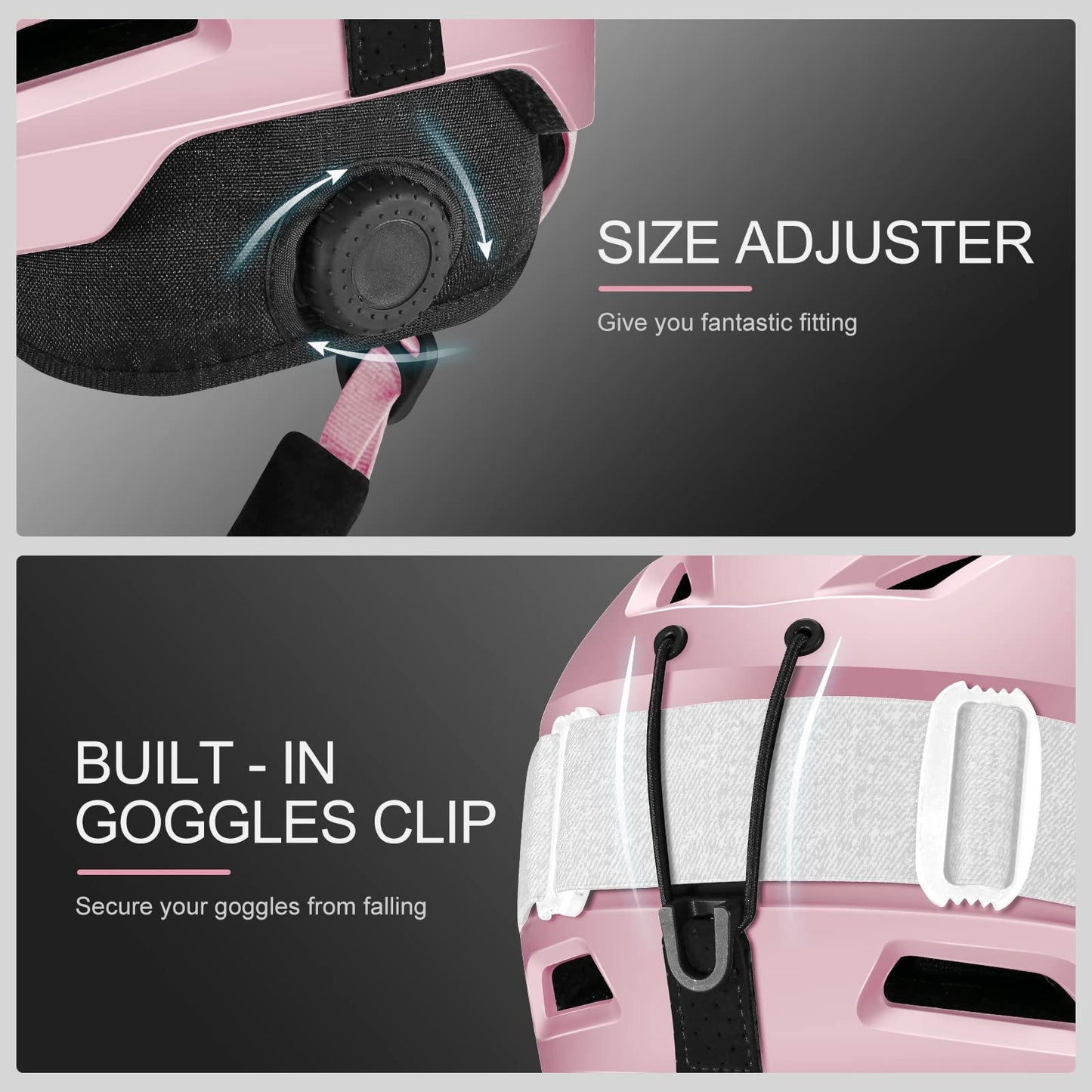 Odoland ski helmet with ski goggles for skiing and snowboarding, adjustable size, with ear flaps for men, women, and teenagers.