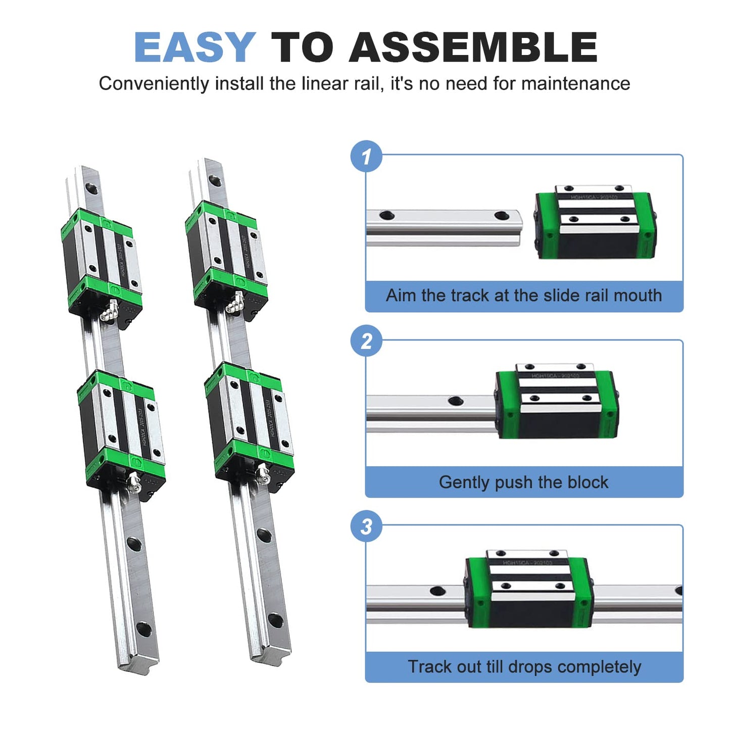 CNCMANS HGR15 linear guide rail 2 pieces HGR15 1000mm guide rail with 4 pieces high precision HGH15CA linear bearing block, CNC parts for 3D printer (linear guide HGR15 1000mm)