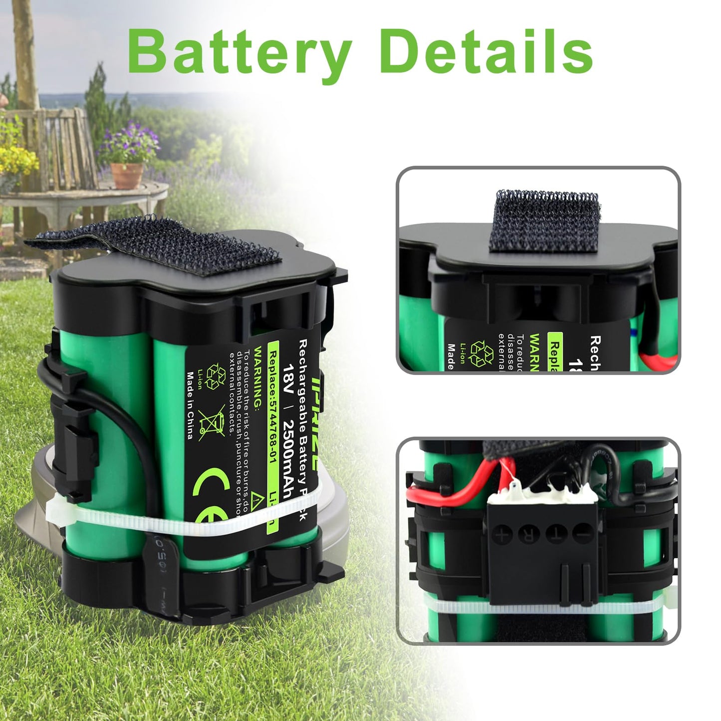 iPrize 18V 2.5Ah Li-ion replacement battery compatible with Gardena robotic lawnmowers R38Li R40Li R45Li R50Li R70Li R75Li R80Li, for Husqvarna Automower 105, 305, 308, for McCulloch ROB R600 R800 R1000 Flymo 1200R.
