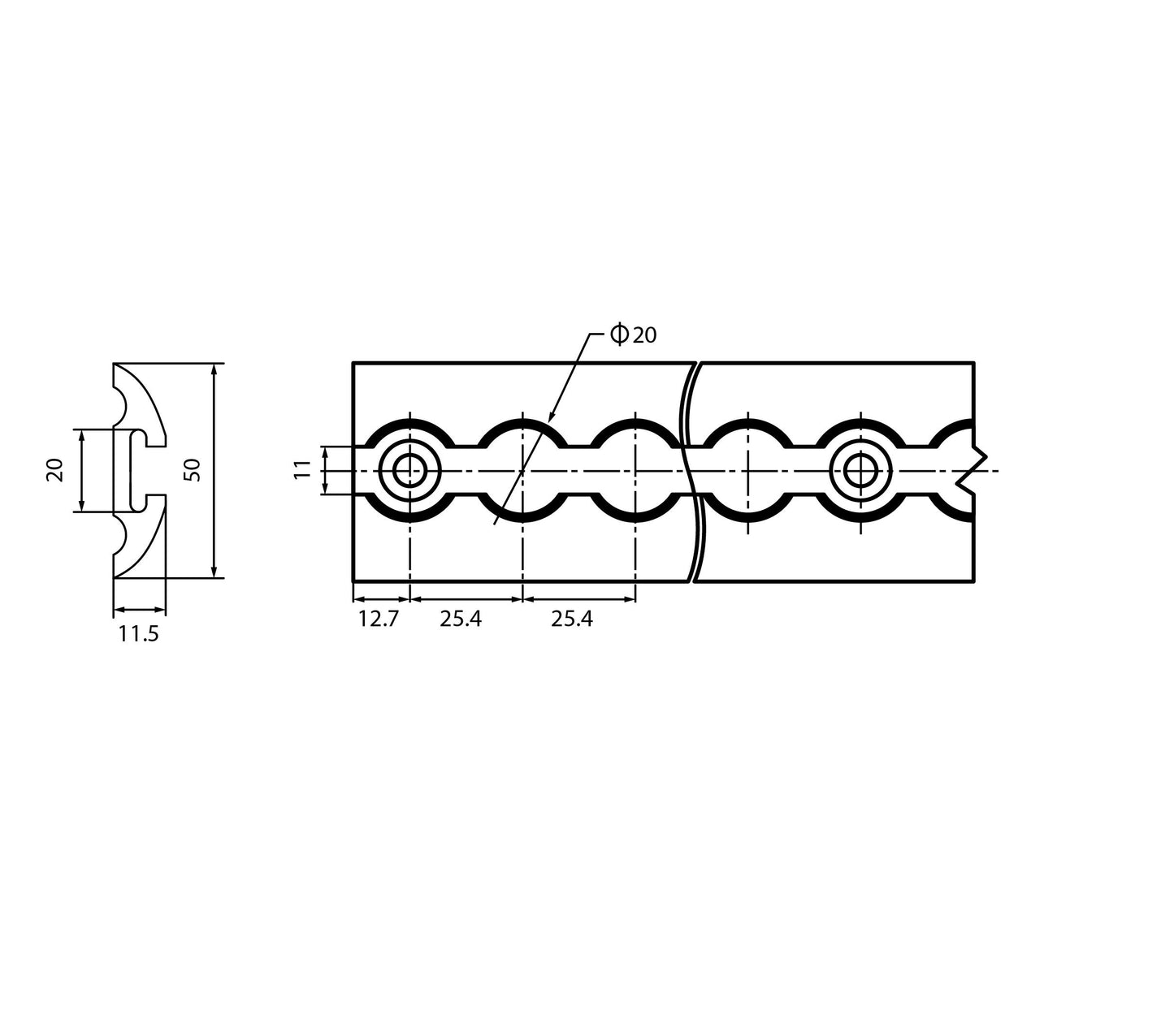 Aluminum airline track set half-round shape 4 meters = 2X 1.5m + 2X 0.5m - Half-round airline track for cargo securing for trucks and RVs - Drilled silver tie-down rail
