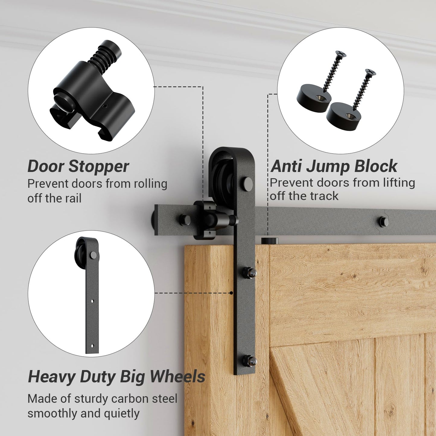 243cm/8FT Sliding Barn Door Hardware Kit Sliding Door System Accessory for Interior Doors, Black