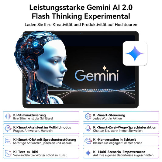 TABWEE T20 10-inch tablet with keyboard - Android 10, 24GB RAM+256GB ROM (expandable to 2TB), Octa-Core, 5000mAh battery, 8MP+5MP cameras, Gemini AI, Widevine L1, 5G WiFi, GPS, Face ID, 2-year warranty.