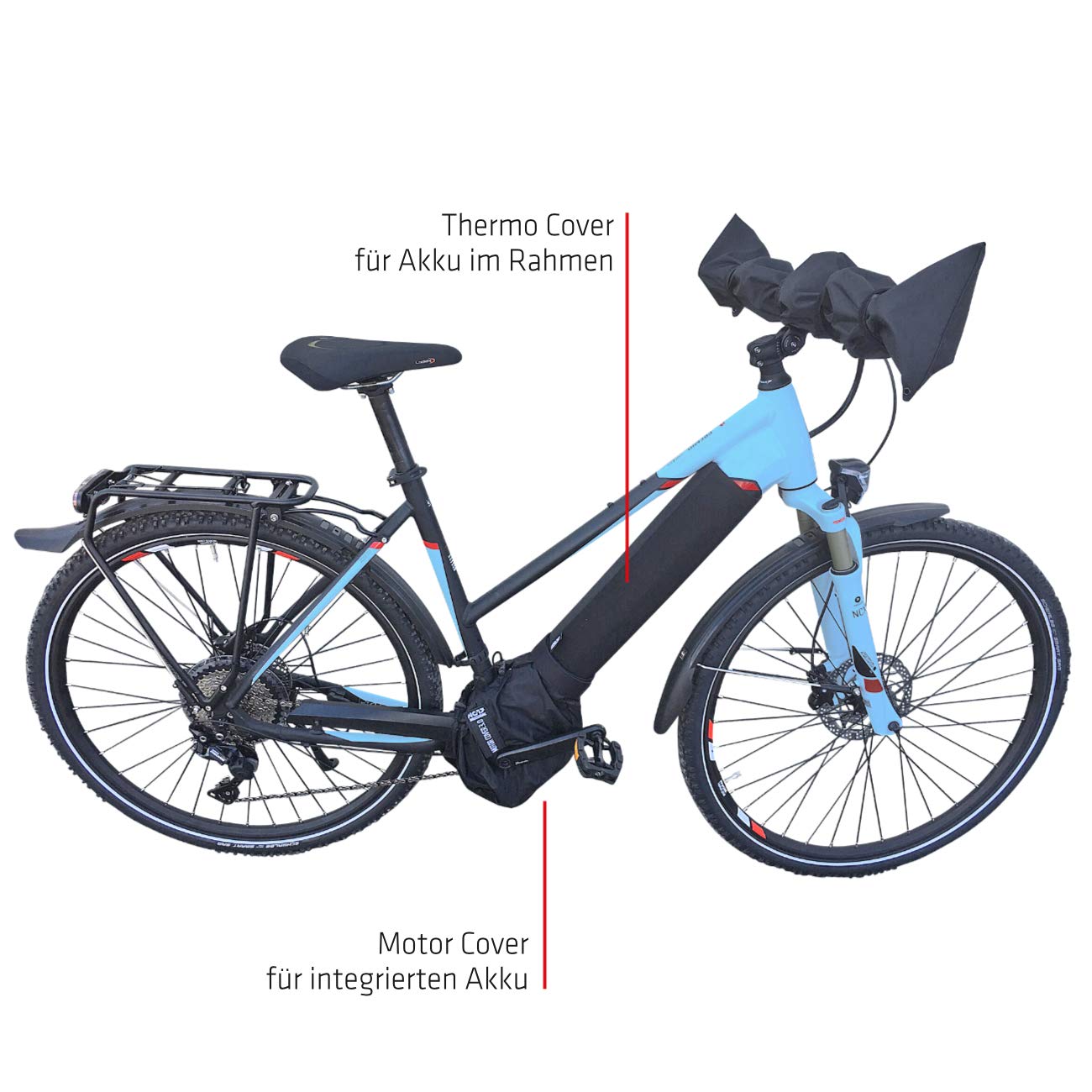 NC-17 E Bike protective covers 2-piece set | Ebike battery protection | Motor protection for integrated battery in downtube | Nylon and neoprene | For all common E Bikes, Black