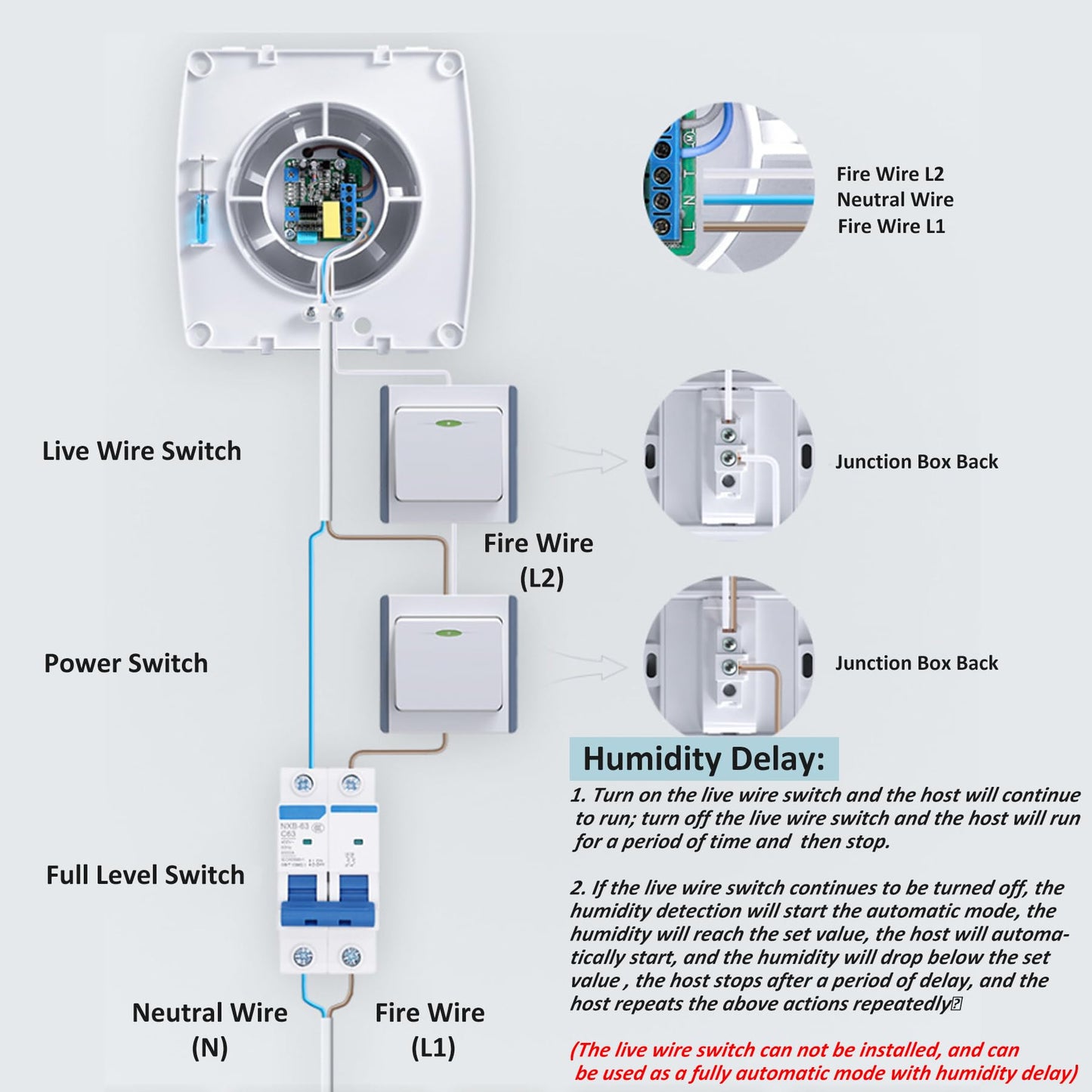 100mm Bathroom Exhaust Fan with Humidity Sensor, Quiet Window Ventilation Fan, Exhaust Wall Fan with Backdraft Damper, Window Mounting Ring, Temperature-Humidity Sensor for Kitchen and Bathroom.