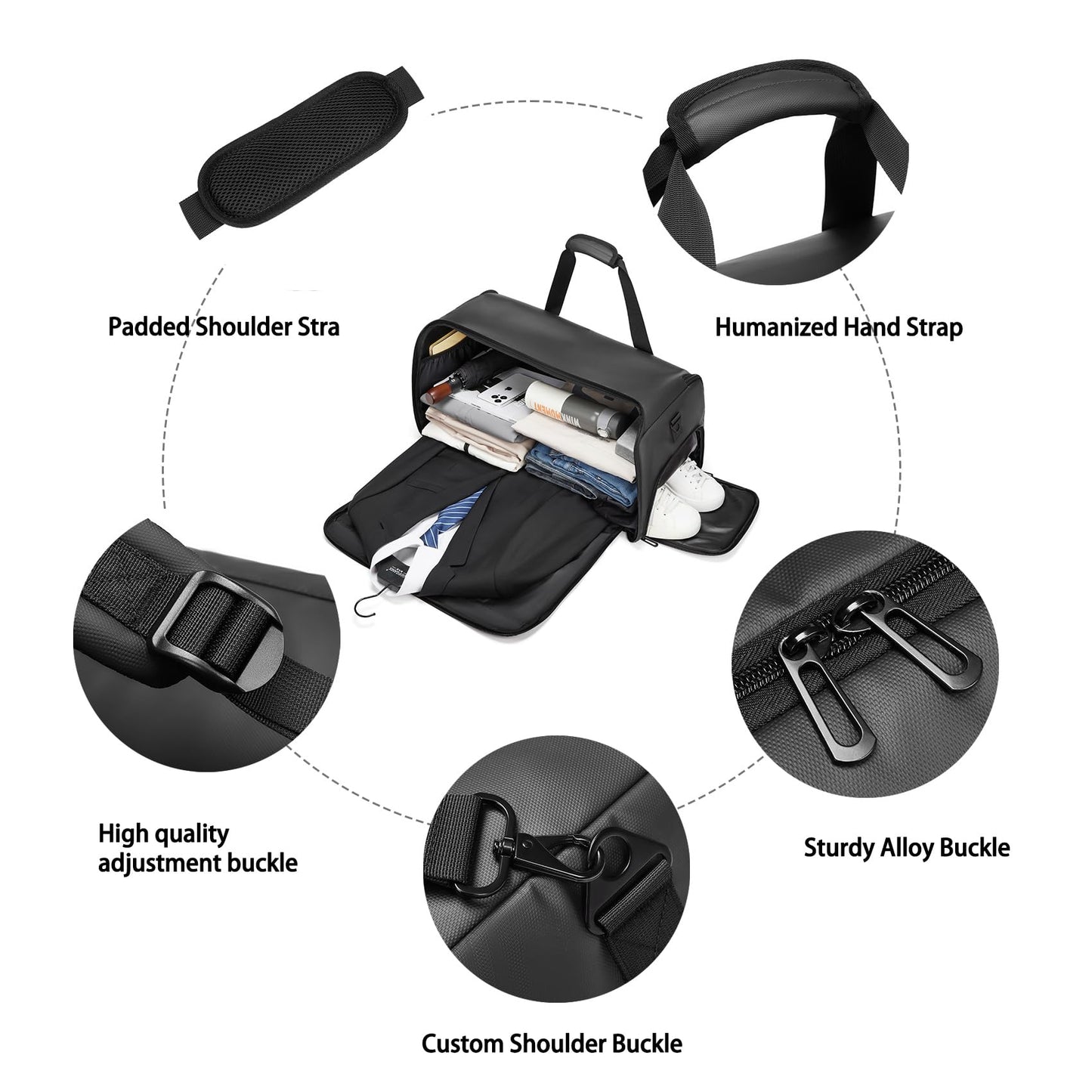 Moulyan 55L Suit Bag, Waterproof Garment Bag Travel Bag with Shoe Compartment Wet Compartment, 3 in 1 Suit Bag Travel Bag Garment Duffle Bag Travel Bag Men Women