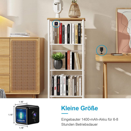 TODAYI 4K HD WiFi Mini Indoor Surveillance Camera Live Transmission Smartphone APP For Micro Camera Indoor With Battery Compact Small Security Camera With Motion Detection Night Vision