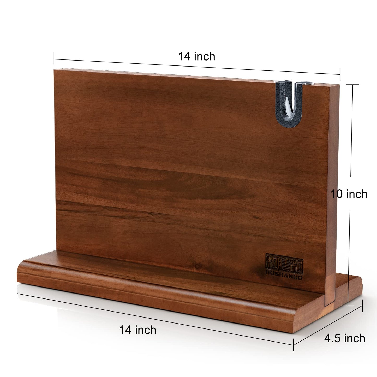 HOSHANHO Magnetic Knife Block with Sharpener, Double-Sided Strong Magnetic Knife Holder, Natural Acacia Wood Magnetic Knife Holder for Kitchen