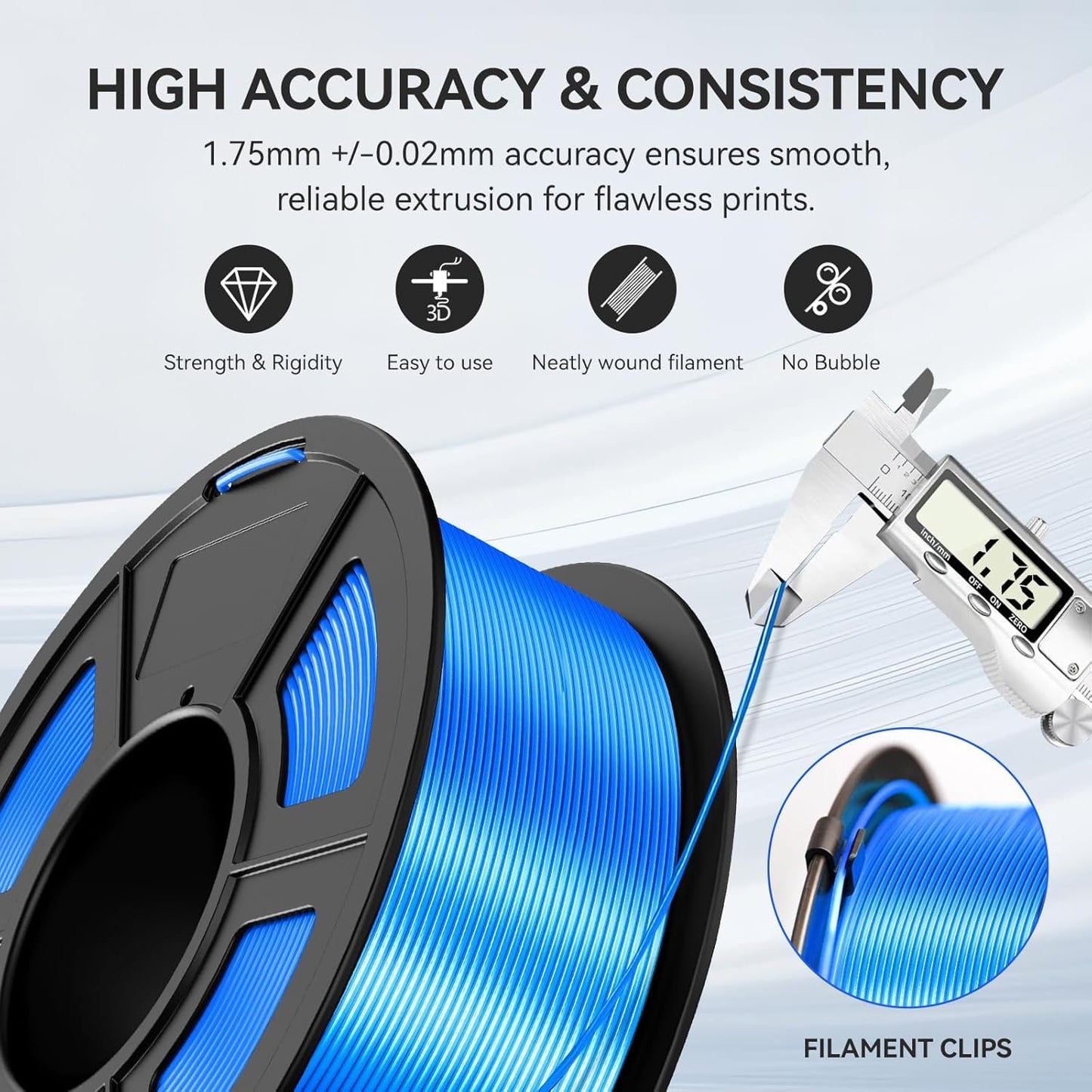 JAYO Silk PLA+ Filament 1.75mm 1.1kg*10 Silver, Neatly Wound, Dimensional Accuracy +/- 0.02MM, 3D Printer Filament