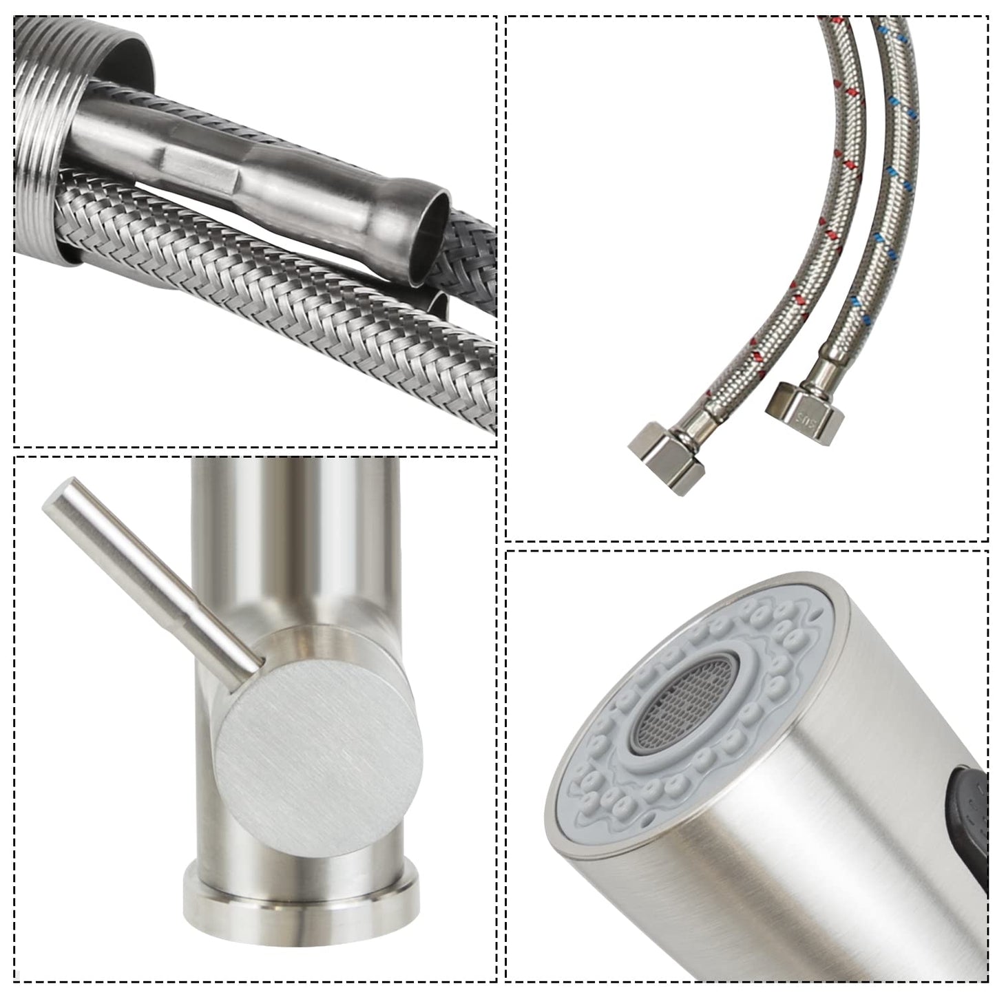 Kitchen faucet high pressure - faucet with spray sink mixer tap pull-out 360° swivel stainless steel dual function kitchen tap - brushed nickel.