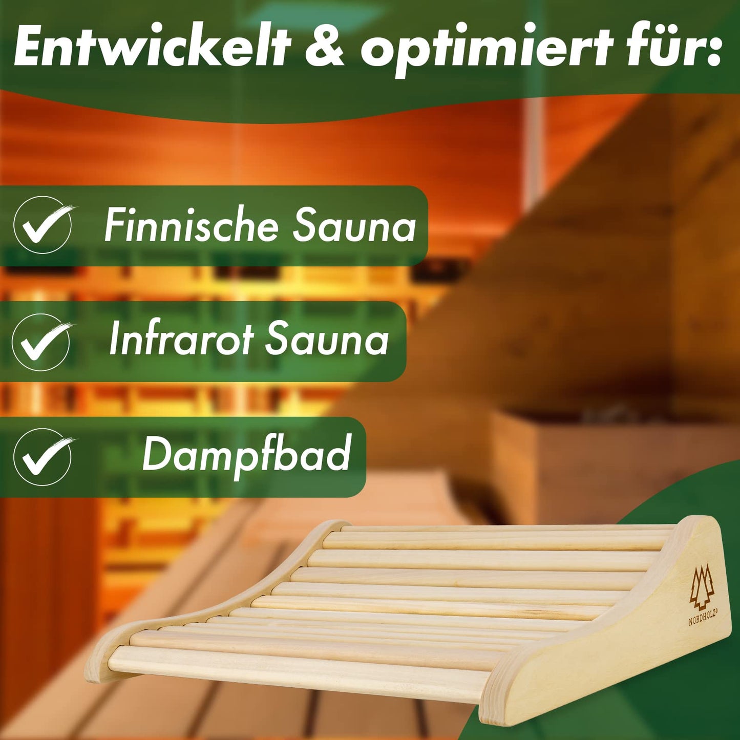 Sauna headrest wood 2-piece set - 37x33cm ideal width for optimal lying comfort - Sauna headrest ergonomically handcrafted from durable Scandinavian pine wood - High-quality sauna accessory