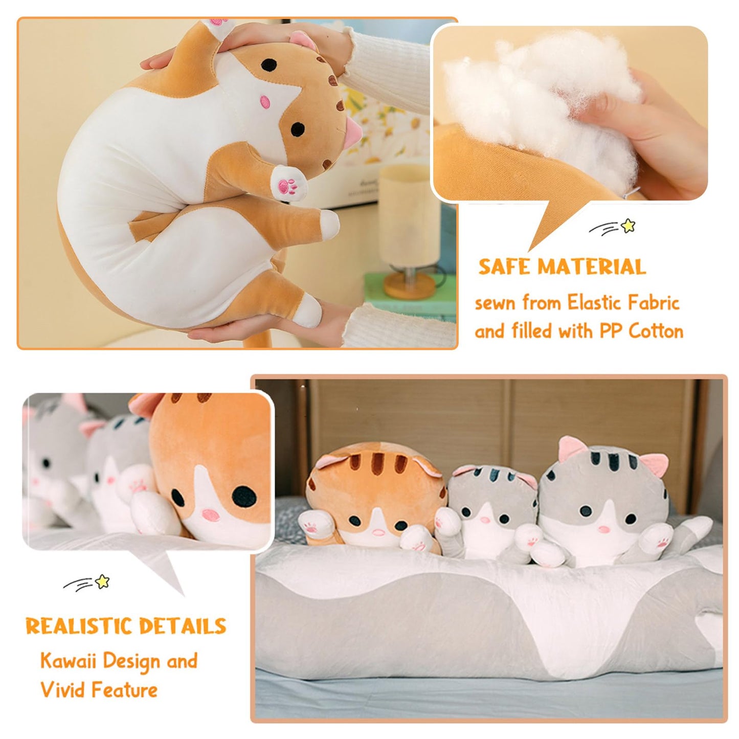 Bobomon Cat Plush Toy Stuffed Animal Cat Long Pillow Giant XXL Kawaii Large Plush Toy Plush Cat Cute Side Sleeper Pillow Cat Plushie (pink 130cm)