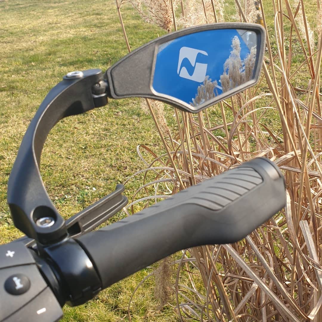 Klickfix handlebar adapter with lock, black, 26.0 & 32.0mm & M-Wave SPY Space bike mirror, black