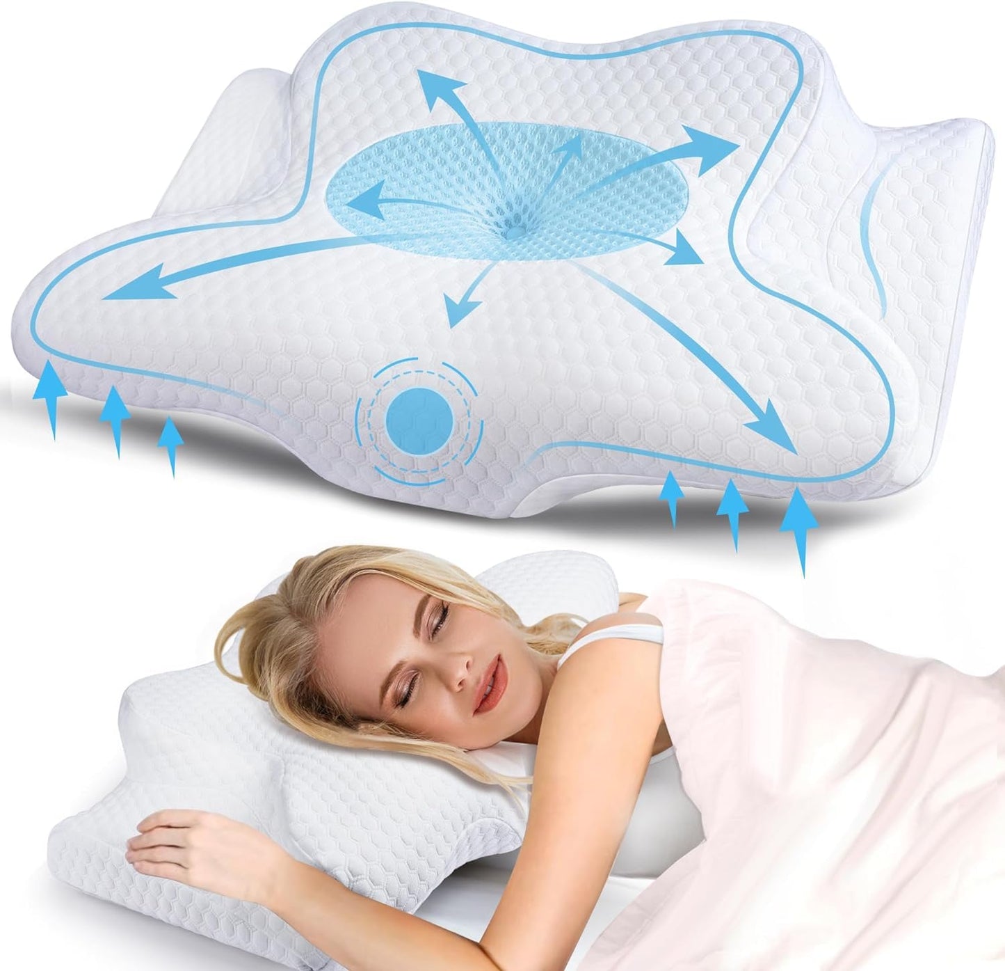 GOXIFACA Orthopedic Pillow, Memory Foam Ergonomic Pillow, Neck Support Pillow for Neck Pain, for Back and Side Sleepers, Improve Sleep Quality, 60 * 35 * 10/12cm
