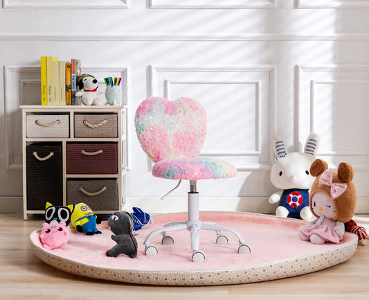Washon Kids Swivel Chair Desk Chair Faux Fur Soft Youth Swivel Chair Height Adjustable Computer Chair for Kids/Bedroom (Colorful)
