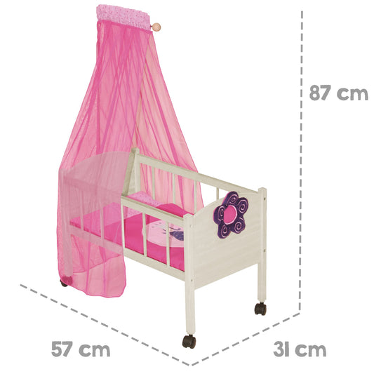 roba doll's bed series 'Happy Fairy', natural wood incl. textile accessories, bedding & canopy pink