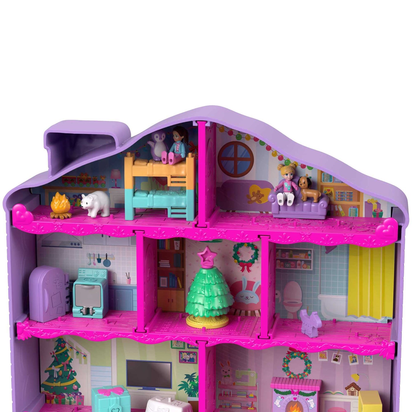 Polly Pocket Advent Calendar, Winterhouse design, 4 floors with 8 rooms, 25 surprises to discover, great Christmas gift for 4 years old & up, HHX84