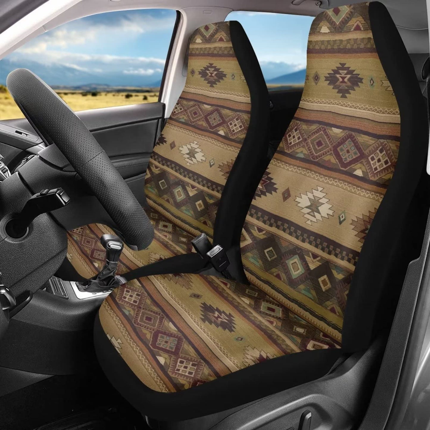 Showudesigns Boho Aztec Car Seat Covers Front Seats Only Southwest Car Accessories for Women Men Car Seat Protection Car Floor Mat Covers for Sedan, Truck, SUV.