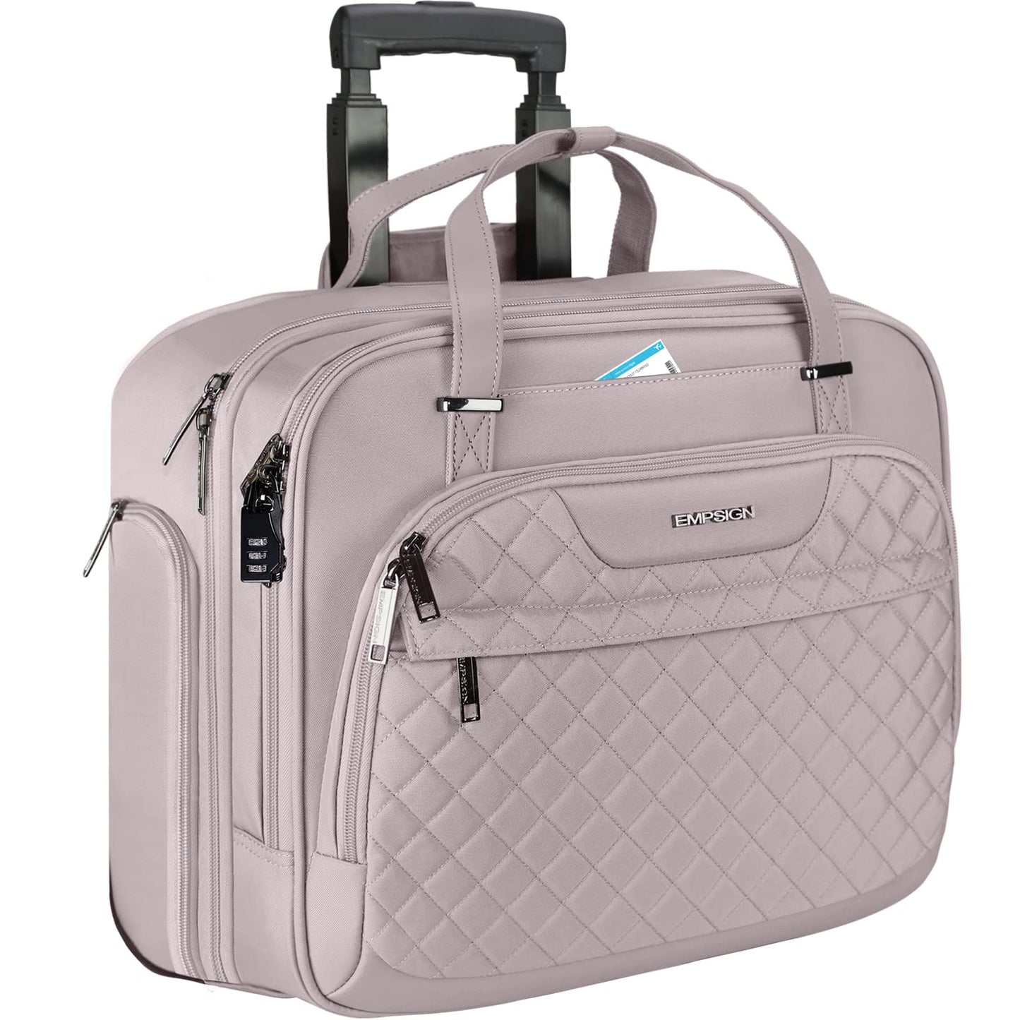 EMPSIGN Trolley Business Rolling Laptop with wheels, Rolling laptop bag for women fits up to 15.6-inch laptop briefcase on wheels, Water-resistant, with RFID pockets, Pink