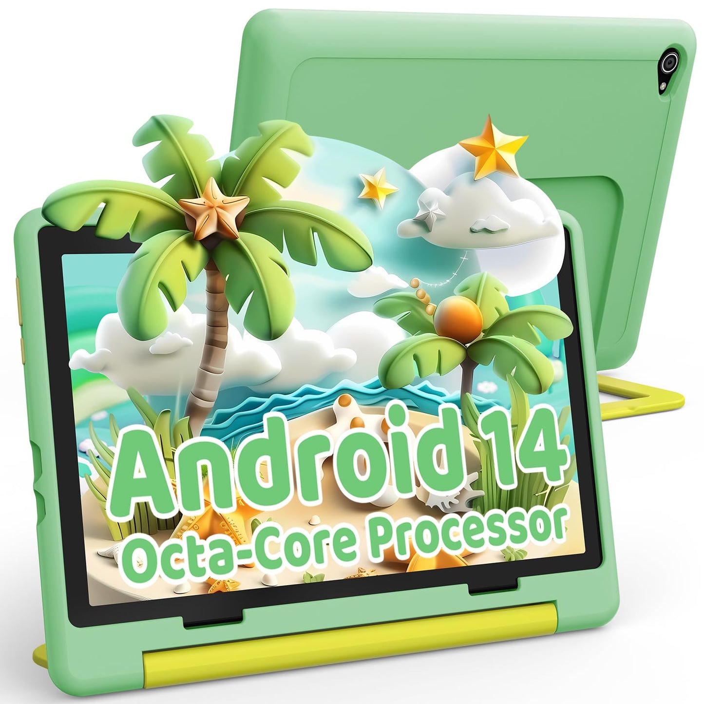 Angel Android 14 Kids Tablet, Octa-Core Processor Tablet for Kids, 14GB+64GB, 5000mAh, Parental Control, WiFi 6, Bluetooth 5.3, Kid-Friendly Case (green)
