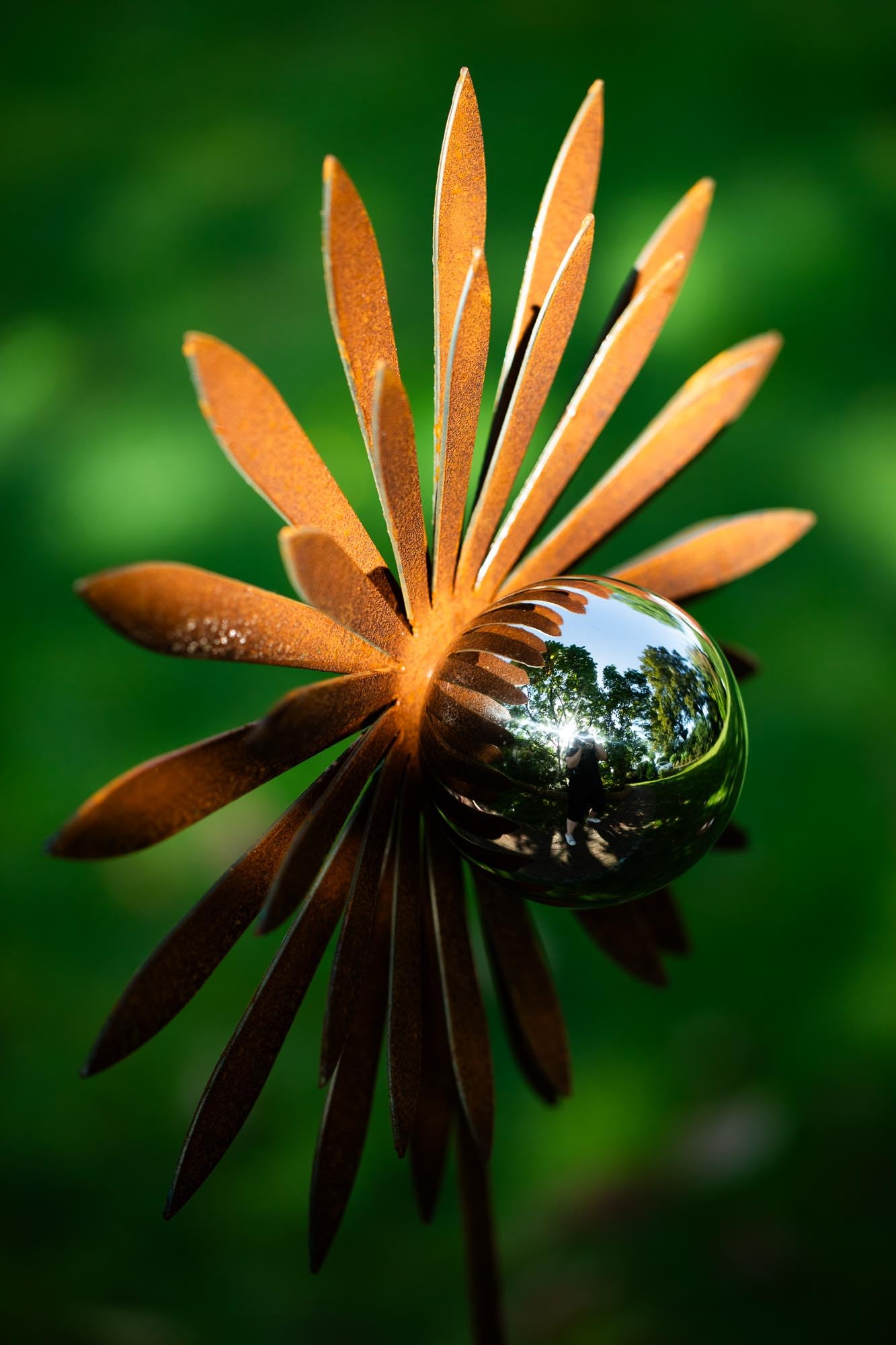 Bornhöft garden stake flower metal garden decor rust rusted bed stake 110cm deco rust figure for the garden with stainless steel ball (flower point stainless steel)