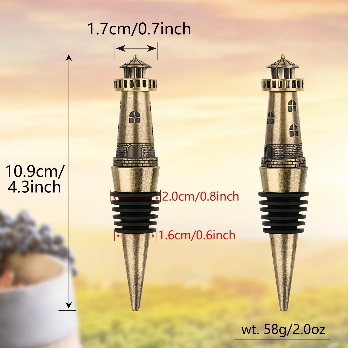 LKKCHER lighthouse wine bottle stopper, lighthouse decor, wine gifts for men and women, wine stopper for wine bottles, Father's Day gift birthday gift, Bronze