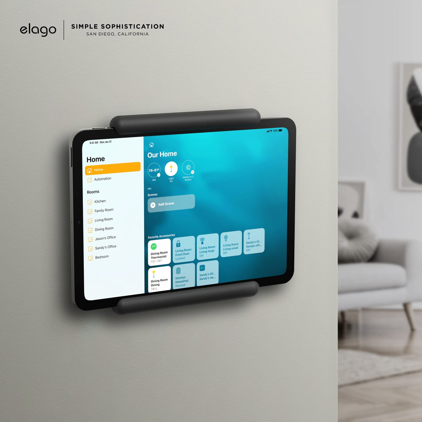 elago Home Hub Mount Tablet Wall Mount Compatible with Apple iPad, iPad Air/Pro, Samsung Galaxy Tab, most tablets – Easy to Mount, Scratch-Resistant Silicone, Cable Management Included (Black)