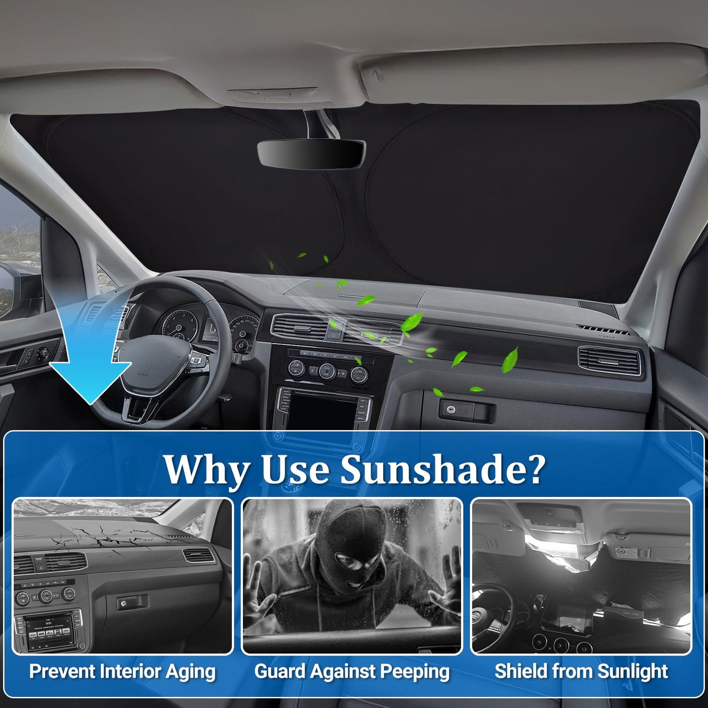 ZATOOTO Sunshade Car Windshield Custom Fit for Ford Focus 2019-2024, Windshield Sun Shade Foldable, Thickened Reflective Polyester Blocks UV Rays and Keeps the Car Cooler.