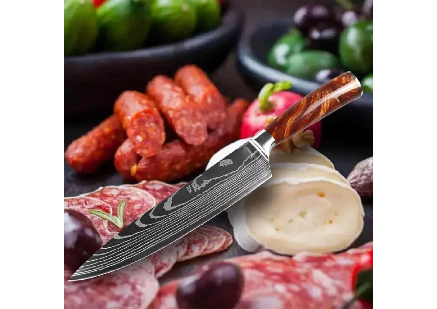 Flint kitchen knife set 5 pieces, extremely sharp cooking knives made of high quality stainless steel, professional knife set with ergonomic resin handle in gift box.