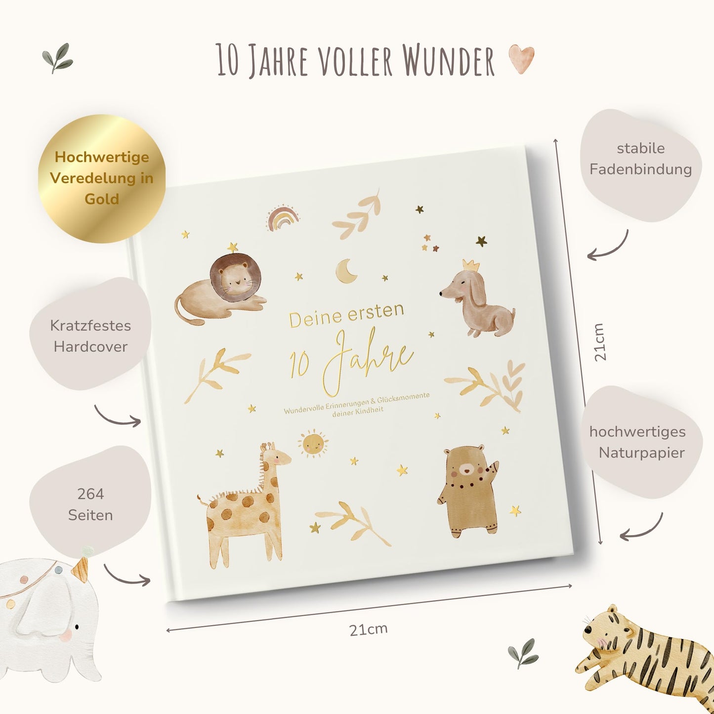 MyBaby123® Children's Album. Your first 10 years in high-quality gold. A memory album, gift for birth, children's photo album, children's diary, memory book album, gift for child.