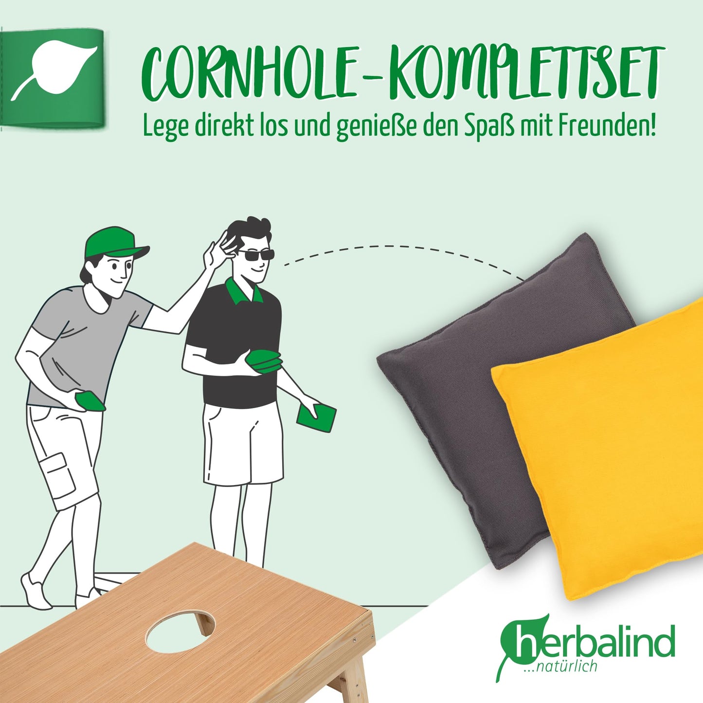Herbalind Original Cornhole Game Bean Bag Set - high-quality toss bags 15x15cm, ideal for outdoor Cornhole board game, made from 100% cotton with 400g corn filling (Yellow and Anthracite)