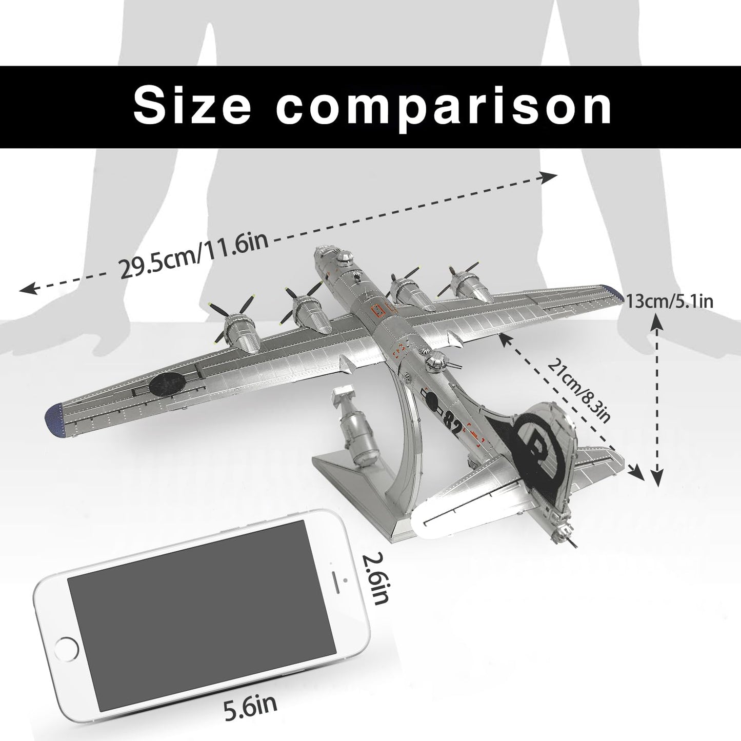 Piececool 3D Metal puzzle aircraft model B-29 Bomber Superfortress, for 340 stainless steel, full metal, 1:1 restore, birthday gift, adult model kit, 150 pieces.