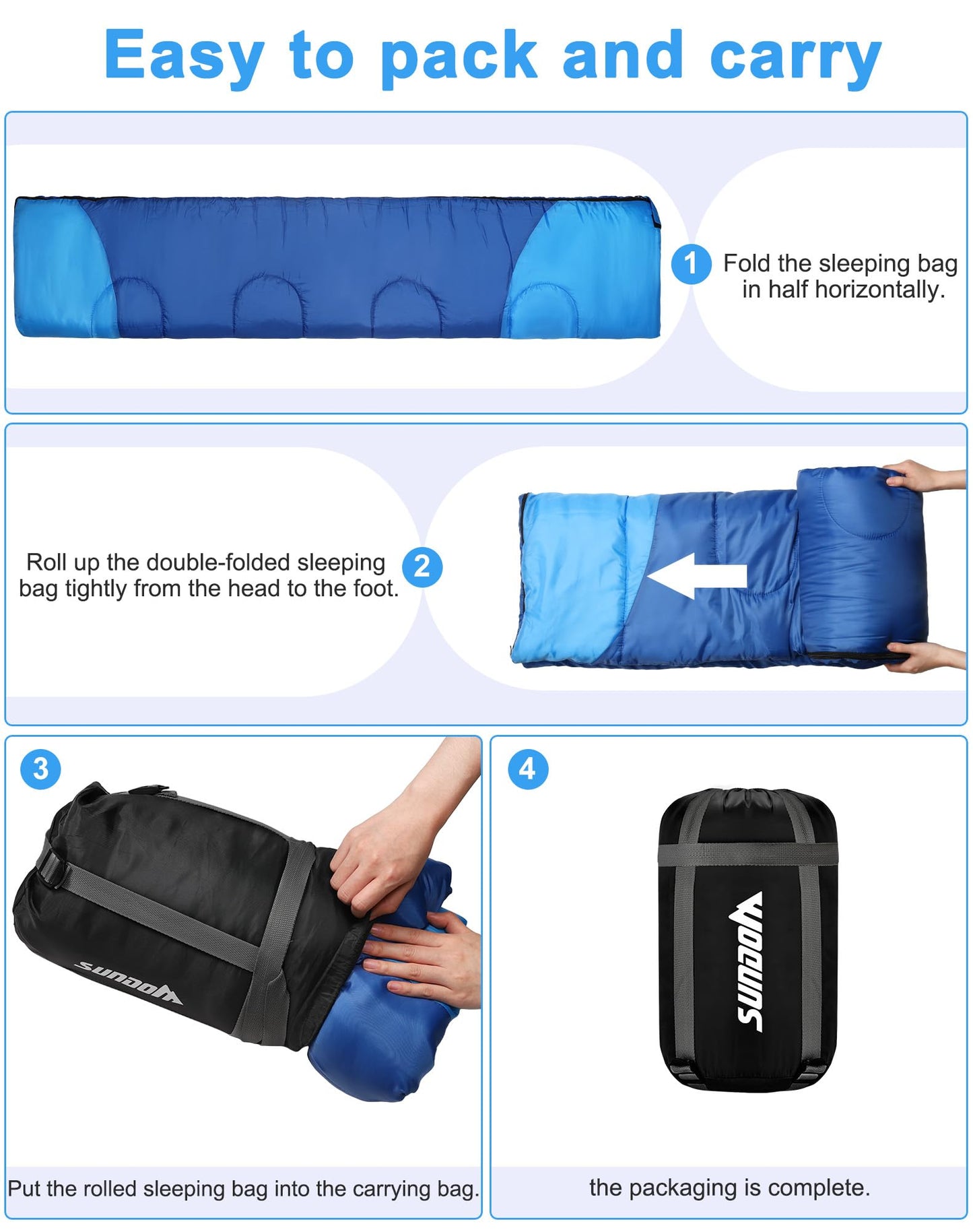Outdoor camping 4-season sleeping bag for adults. 2-in-1 function as a blanket. Warm, lightweight, waterproof for backpacking, hiking, and travel. 220 x 80 cm.