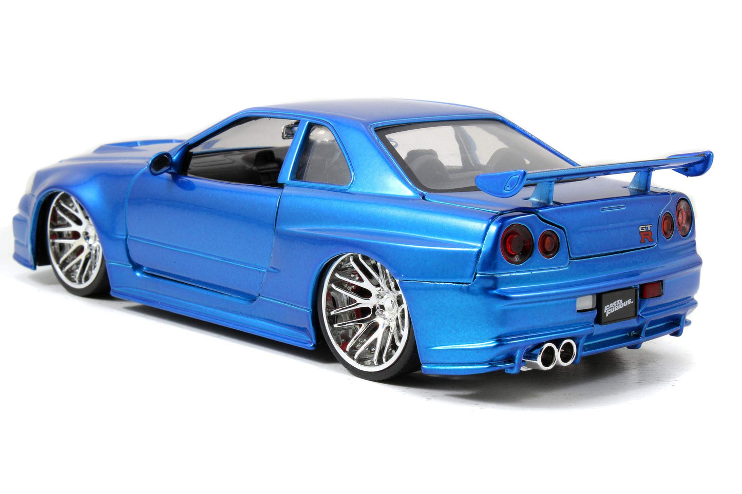 Jada Toys Fast & Furious Brian's 2002 Nissan Skyline GTR-R R34, car, die-cast toy car, opening doors, trunk & hood, 1:24 scale, blue.