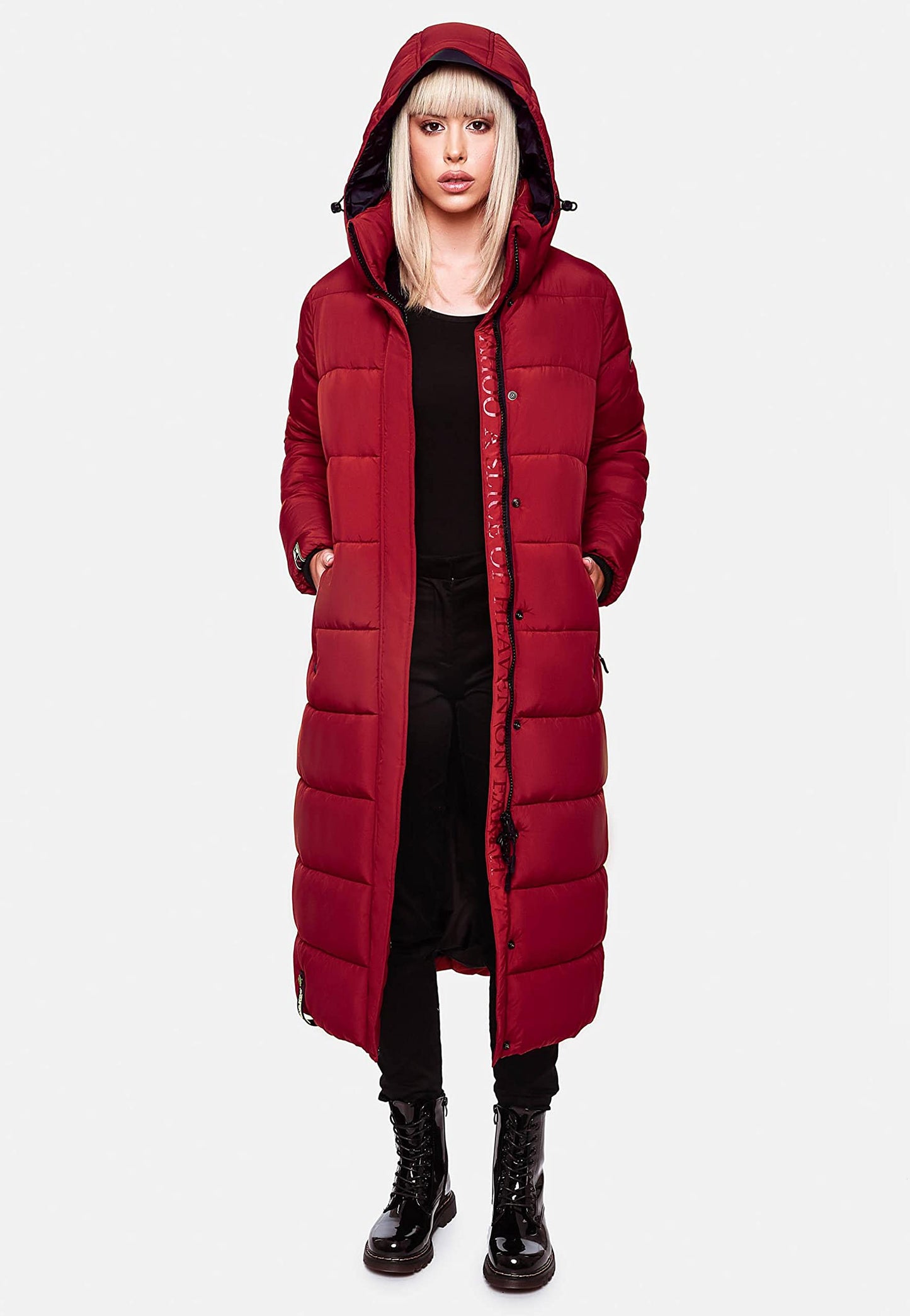 Navahoo women's winter coat Warm quilted coat long with detachable hood Isalie Dark Red size XS