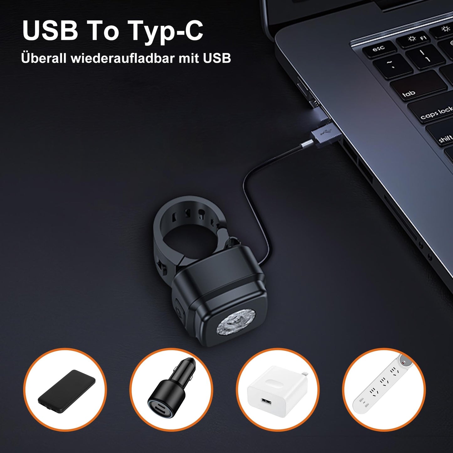 OnMeto Front Bike Light, IPX5 Waterproof Bicycle Lamp, USB Type-C Rechargeable Bike Light for Bike (Black)