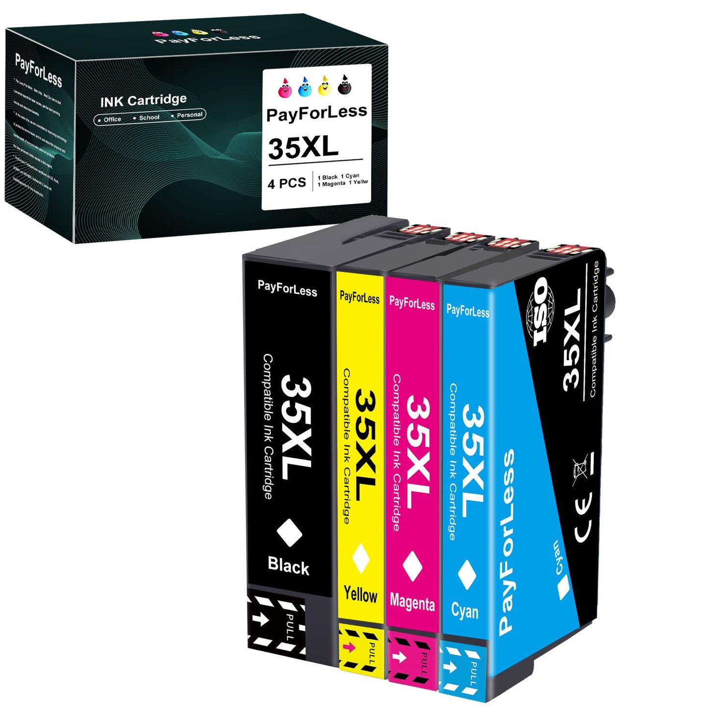 PayForLess offers printer cartridges for Epson 35XL, Epson Workforce Pro WF-4720DWF, Epson Workforce Pro WF-4725DWF, Epson WF-4725 cartridges, Epson WF-4720 cartridges, Epson WF-4730 cartridges, and Epson WF-4740 cartridges.