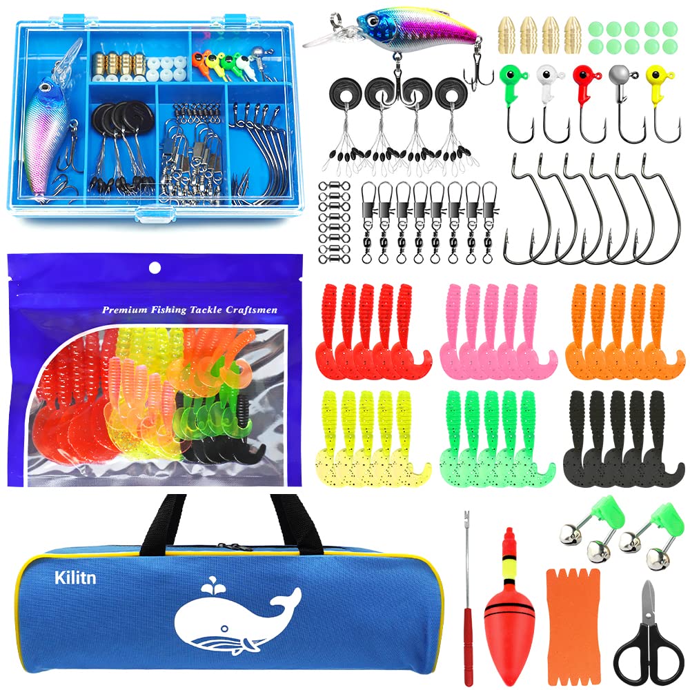 Kilitn Kids Fishing Gear - 86 pieces, telescopic fishing rod and spincast fishing reel complete set with tackle box and carrying case for boys, girls, youth, beginners (1.8M 5.91FT)